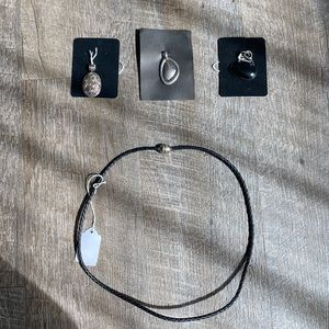 4 set of Pendants and Necklace with sterling silver and leather
